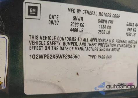 1998 Pontiac Grand Prix Gt из США, поврежденный, VIN 1G2WP52K6WF234560